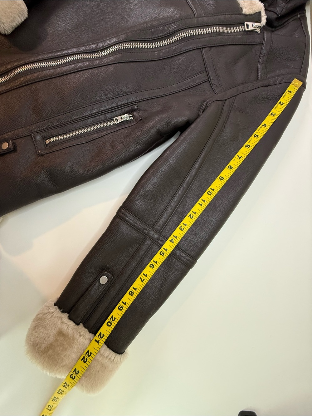 Topshop | Faux Shearling Aviator Jacket Biker Moto Coat | Brown | Size US S UK 8 - Picture 12 of 13
